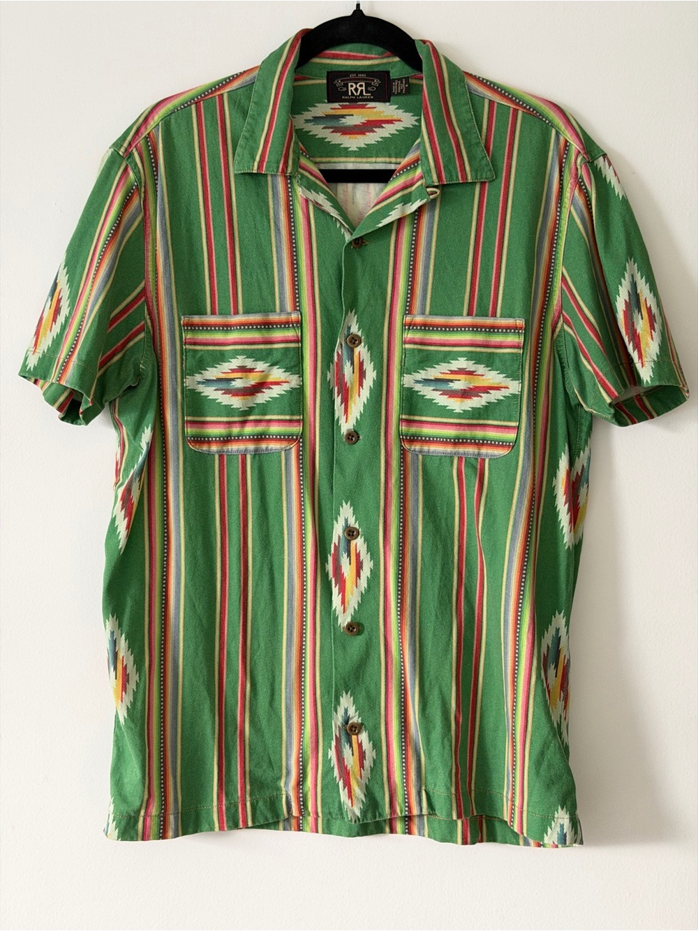 RRL Double RL Ralph Lauren Green Serape Southwestern Camp Shirt - Size M